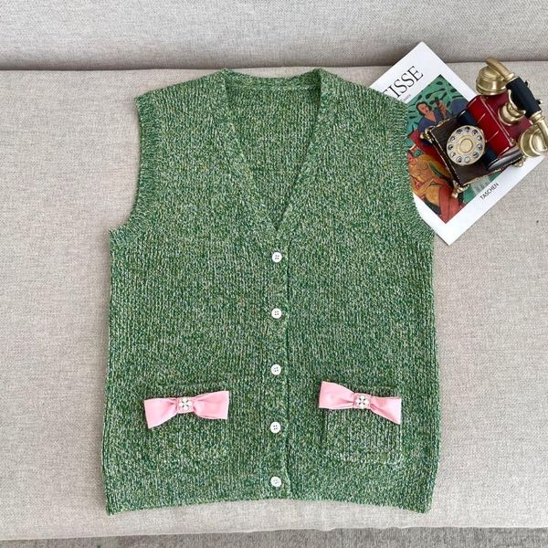 

women's vests 2021 women fashion sleeveless bow wool vest 0926, Black;white