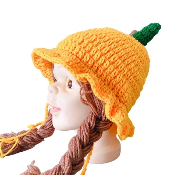 

autumn winter knitted baby wig hat newborn wigs brades ear protection ruffle cap 54da, Yellow