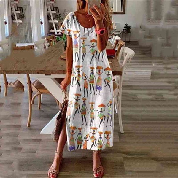 

women summer dress fashion european american loose long dress national style print short sleeve casual ladies, Black;gray