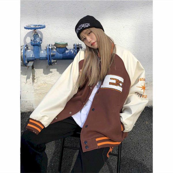 SS Bomber Womber Woman Hip Hop Peludo Osso Patchwork Color Block Jackets Mens Harajuku Streetwear Homens Casacos de Baseball Unisex 210923