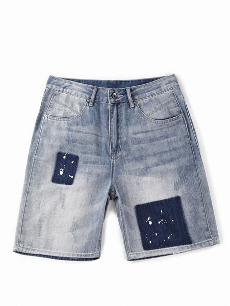 

men color block denim shorts x77f#, Blue