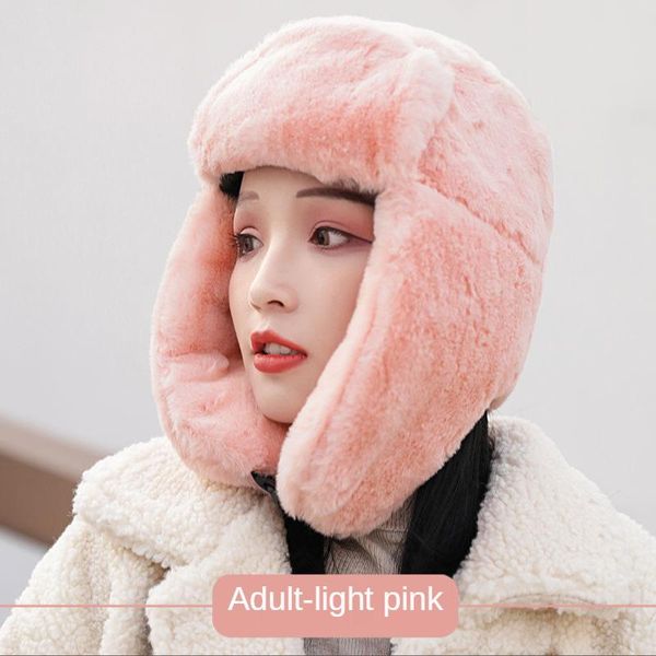 

berets winter men's and women's ear protection hat warm outdoor windproof soft plush thickened solid color cotton cold proof, Blue;gray