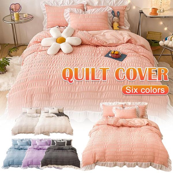 

bedding sets seersucker 4-piece duvet cover 100% polyester washed cotton quilt cover,ultra soft and easy care,simple style set