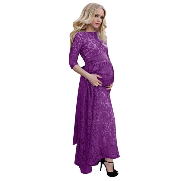 

new fashion maternity dresses for p shoot women pregnants elbow sleeve maternity solid lace dress pgraphy props, White