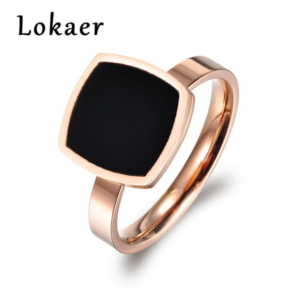 

wedding rings lokaer famous design titanium stainless steel ring jewelry rose gold color square black acrylic women anillos, Slivery;golden