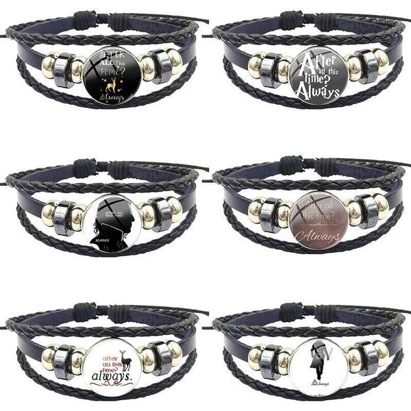 

charm bracelets glass cabochon jewelry with statement black leather bracelet bangle for gift after all this time always1, Golden;silver