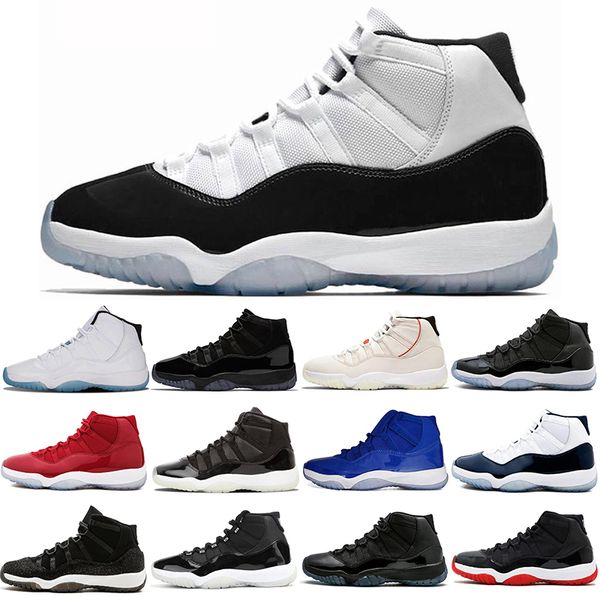 

2021 wholesale men 11 basketball shoes 11s 25th anniversary gamma blue bred high concord 23 45 platinum tint space jam gym red midnight navy