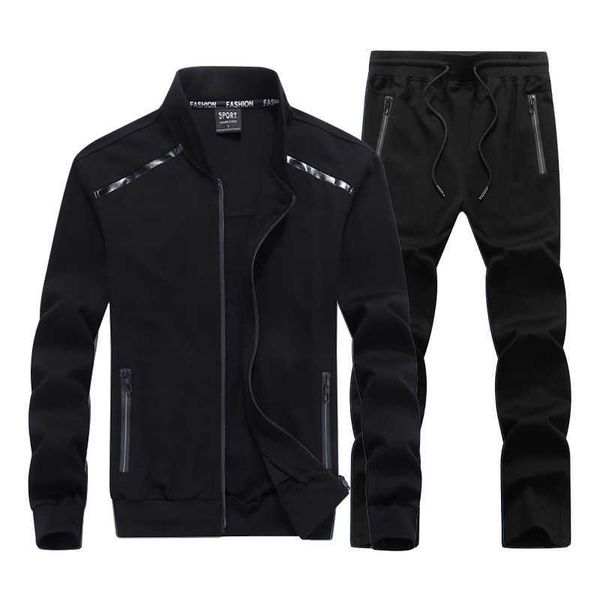 

spring autumn men tracksuit 2 pieces men's set casual zipper jackets sportswear and joggers elasticity men sets clothing 4xl 5xl 210528, Gray