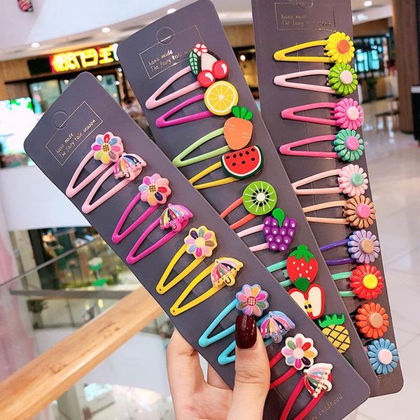 

hair accessories 10pcs/set girls cute cartoon animals fruit flower pins children lovely clips barrettes, Slivery;white