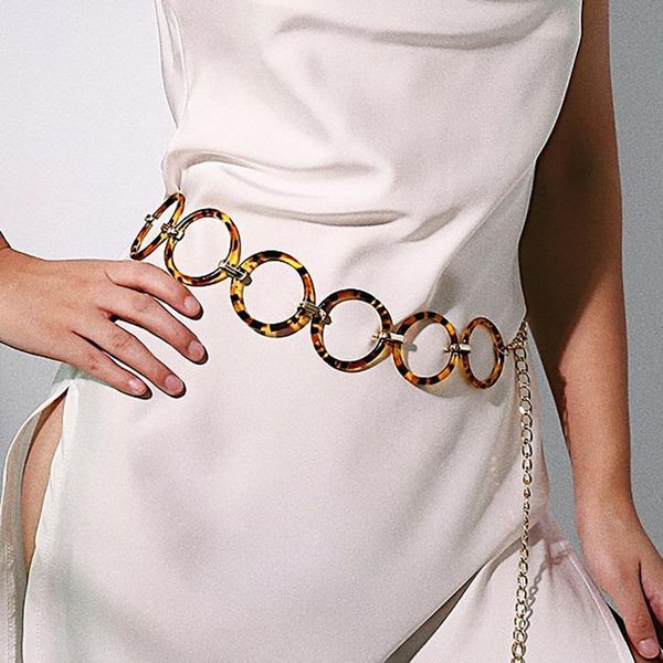 

simple circular retro body chain female personality leopard geometric resin circle waist chain fashion pendant jewelry for women, Black;brown