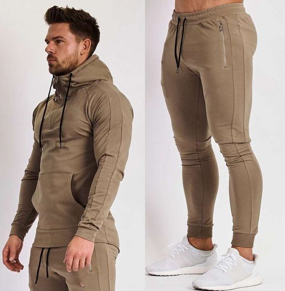

muscle brothers leisure sports fitness clothing men's suit autumn winter hooded sweater and trousers two piece set, Gray