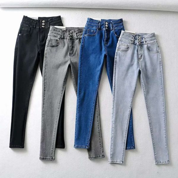 

spring high waist elastic tight legged women's slim and pencil pants, Blue