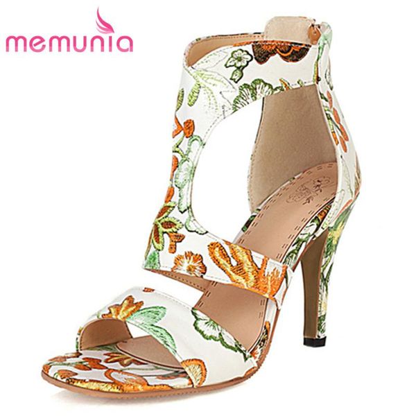 

sandals memunia plus size 34-44 thin high heels women embroidered zipper fashion beach ladies party wedding shoes, Black
