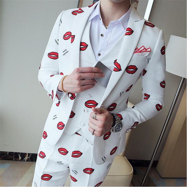 

2021 new (jaqueta calas + colete) floral luxo designer de moda casamento masculino terno palco cantor desempenho roupas ront, White;black