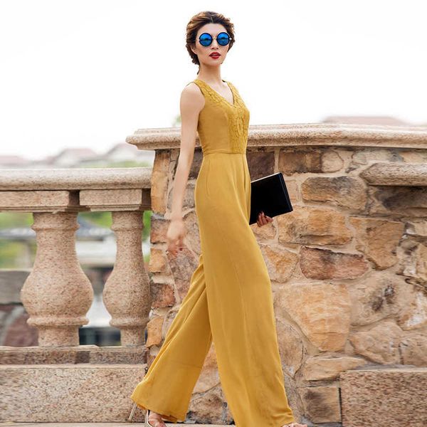 

jumpsuit women summer party rompers chiffon elegant sapphire blue full length lace high street rompers plus size 3xl 4xl 210625, Black;white