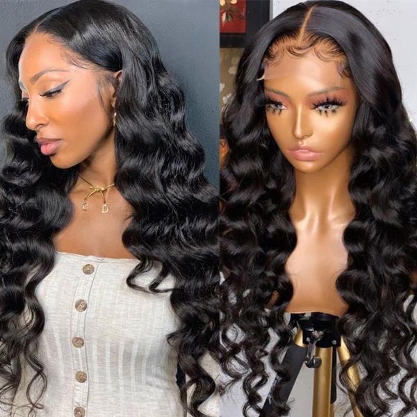 

lace wigs brazilian hair loose wave 4x4 closure wig 28 30 inch 13x1 t part transparent 150% remy human, Black;brown