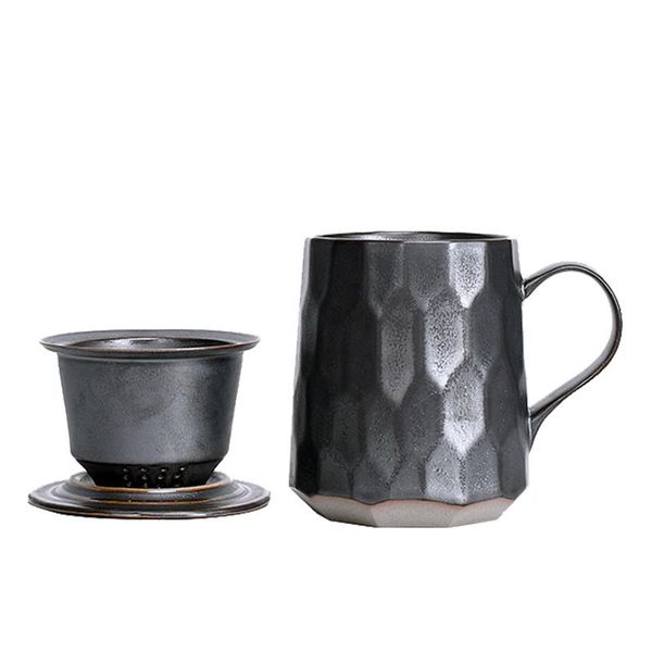 

mugs 400ml black zen ceramic tea cup with lid filter office mug for creative coffee breakfast milk water drinkware men gifts