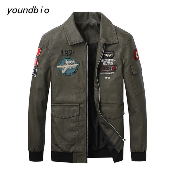

pu leather jacket men motorcyclist casual leahter jackets male slim fit pilot windbreaker outwear lapel embroidered qzq852 4xl 210923, Black