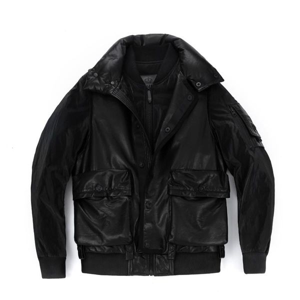 

men's leather & faux black quilted vest genuine jacket