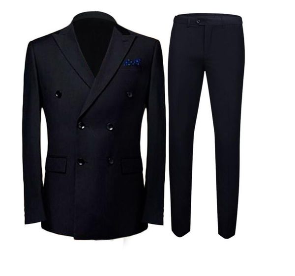 

men's suits & blazers 2021 2pcs navy double breasted jacket pants set mens wedding fashion men terno costumes homme mariage slim fit, White;black