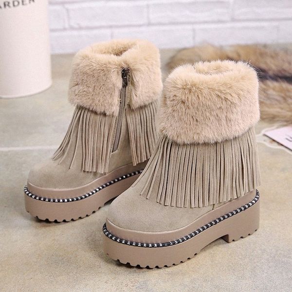

lucyever womens casual tassel ankle boots keep warm fur winter snow boots ladies thick platform hidden wedges botas mujer m6oa#, Black