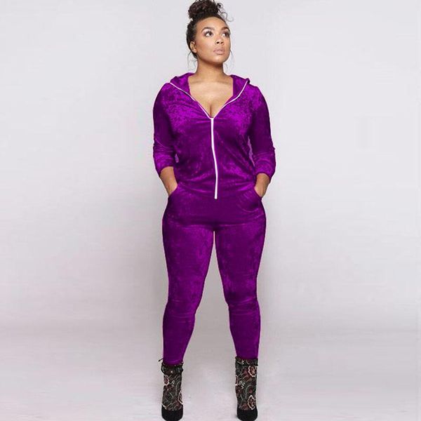 

women's two piece pants autumn winter velvet tracksuit women set zipper hoodies jacket to+ pencil matching sets sportwear jogging femme, White
