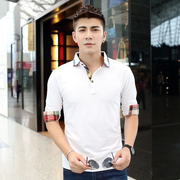 

sleeve t-shirt casual long lapel solid color splicing sweater men's wear, White;black