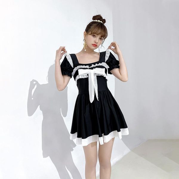 

one-piece suits 2021 korean one piece swimsuit women swimwear skirt monokini bandeau swim suit korea bath push up swimskirt