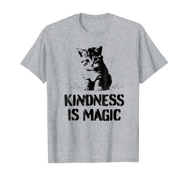 

kindness is magic kitty cat kitten distressed graphic tee, White;black
