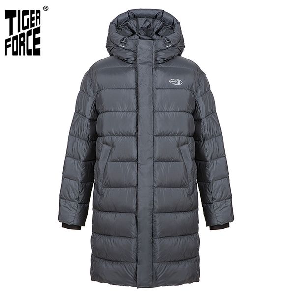 

tiger force men's winter jacket with hooded dark gray long thick business casual sports parka men coat 70701 211119, Black