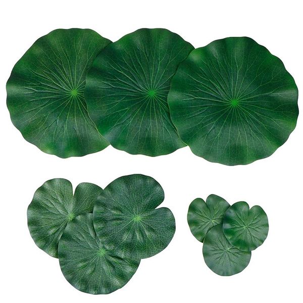 

decorations pack of 9 artificial floating foam lotus leaves water lily pads ornaments green | perfect for patio koi fish pond pool aquariu