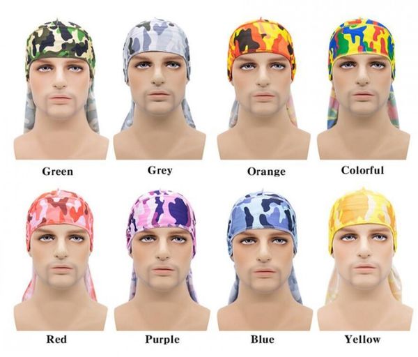 

camo silky durag long tail dorag durags premium silk waver caps bandana turban headwear wigs hip hop headwrap headband pirate hat