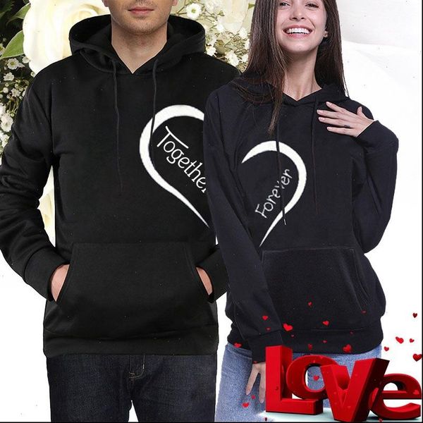 

2021 autumn winter hoodies woman lover sweet sweatshirt long sleeve hooded together forever couple hoodies, Black