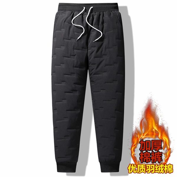 

men's pants autumn/winter mens casual cotton-padded trousers men solid thick warm black lace-up pant male size m-5xl