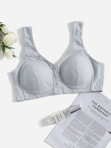 

plus button front bralette d4oy#, Black;white