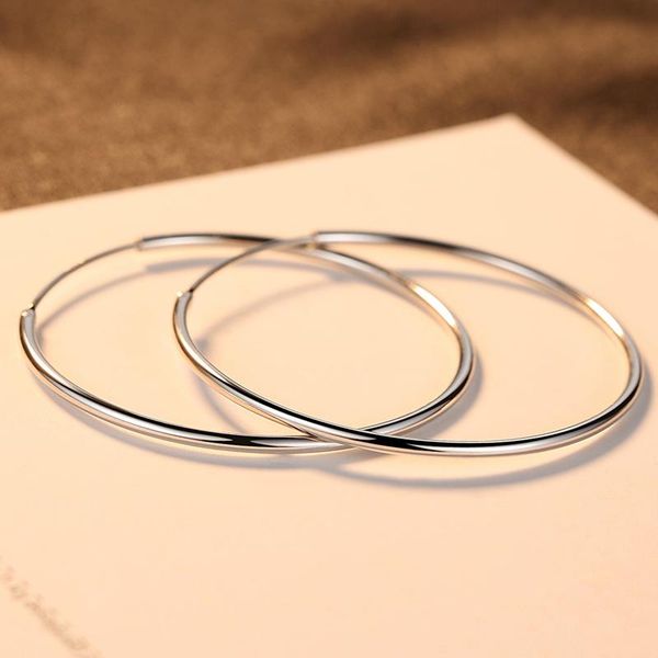 

hoop & huggie authentic 925 silver simple fashion 3cm/5cm circle round earring for women trendy jewelry, Golden;silver