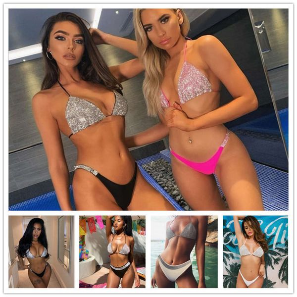 

bikini women designers suit clothes 2021 low waist split diamond swimsuit new sale, White;black