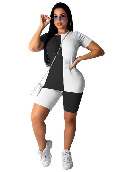 

women tracksuit sports 2 piece sets panelled jogger suit short sleeve t shirtmini shorts summer clothing plus size letter outfits 4504, Gray