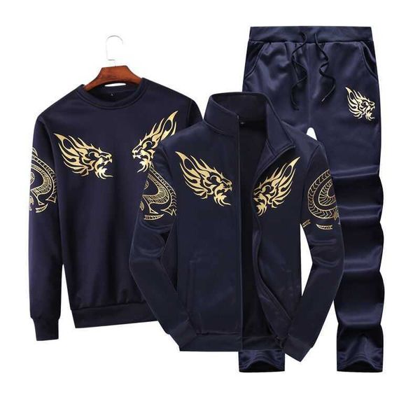 Suor Terno 3 Pc Masculino Casual Tracksuit Dois Pedaço Conjunto Calças de Cordão + Carta Impressa Hoodies Set Sports Set M-4XL Designer X0610