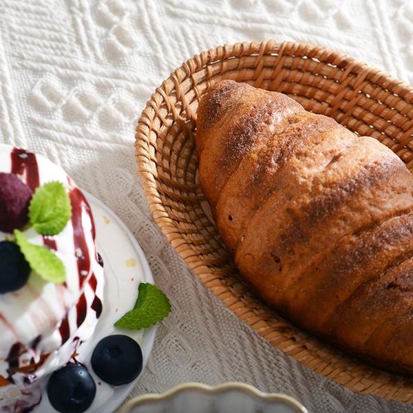 

storage baskets rattan bread tray dinner coffee breakfast serving oval hand-woven tea plate home decoration crafts