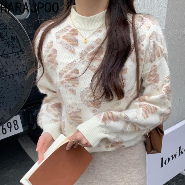 

women's sweaters harajpoo women pullovers full printed 2021 autumn korean o neck vintage loose long sleeve knitwear sweater lazy oaf ju, White;black