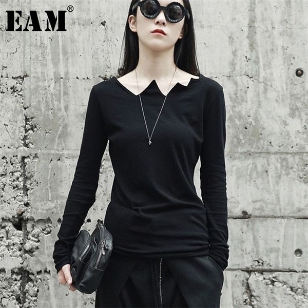 

[eam] new spring autumn black long sleeve asymmetrical collar wild slim bottoming shirt women fashion tide la922 210317, White