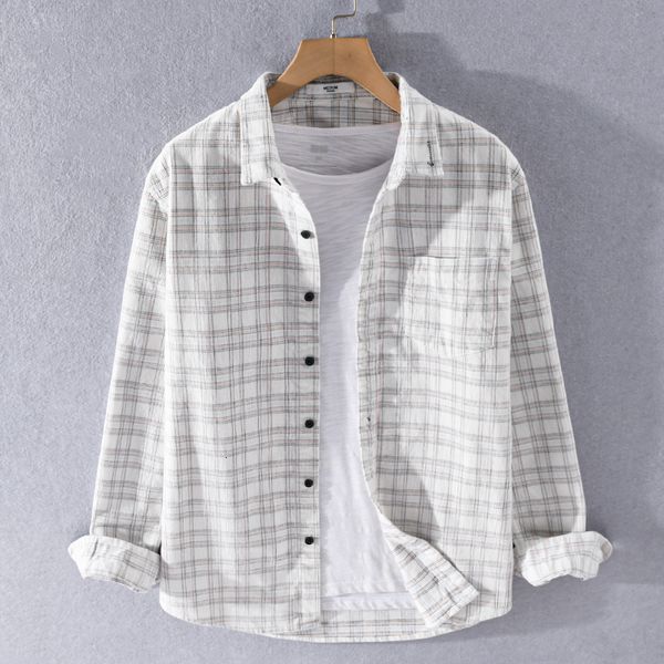 

2021 new spring and autumn corduroy plaid brand long-sleeved pure cotton shirts for men thickening shirt mens winter chemise hmhk, White;black
