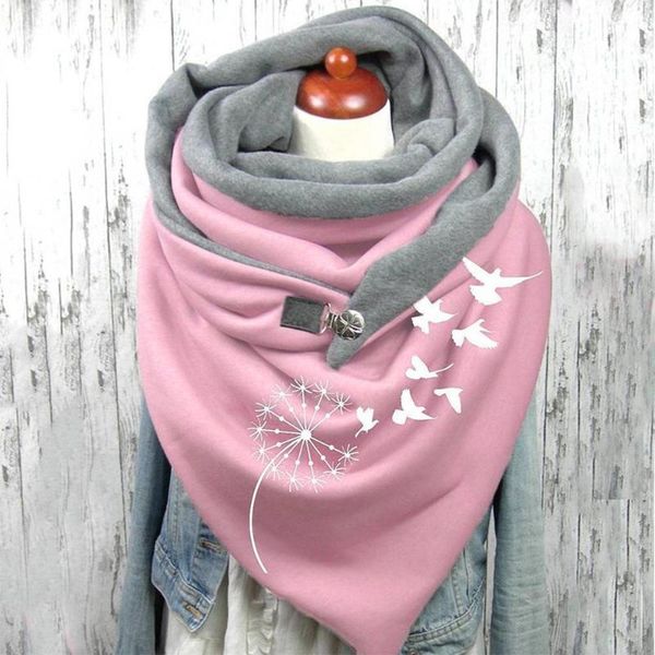 

scarves fashion women's winter warm button scarf multi-purpose cotton printing windproof hijabs shawl wraps foulard femme, Blue;gray