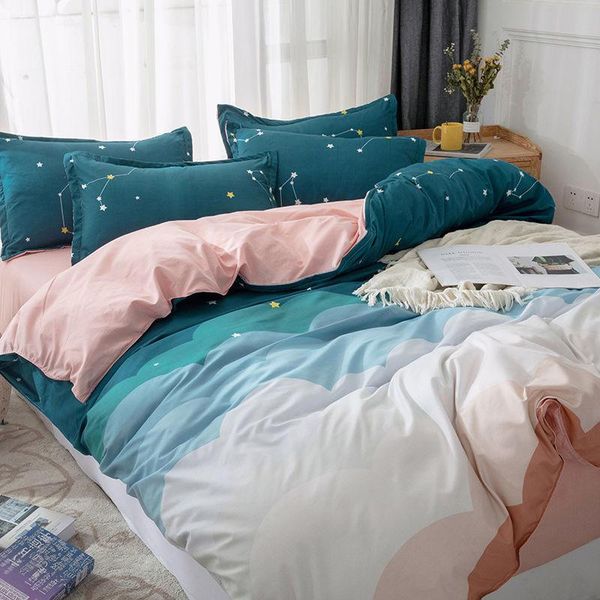 

bedding sets starry sky polyester set 3/4pcs twin double full  duvet cover flat bed sheet pillowcase linen bedroom bedclothes
