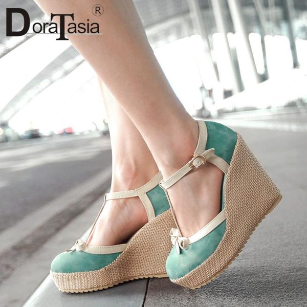 

sandals doratasia brand ladies 2021 sweet fashion platform wedges high heels bowknot women concise party shoes woman, Black