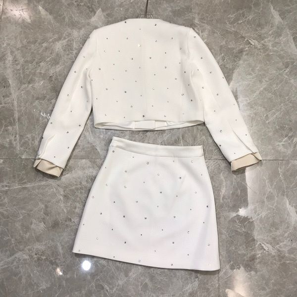 

nanyou women's clothing early spring 2021 new fashion brand hand order diamond celebrity short coat + a-line skirt suitll04, White