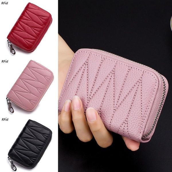 

card holders organ holder korean version ladies leather multi-card bit rfid zipper id shielded small coin purse, Brown;gray