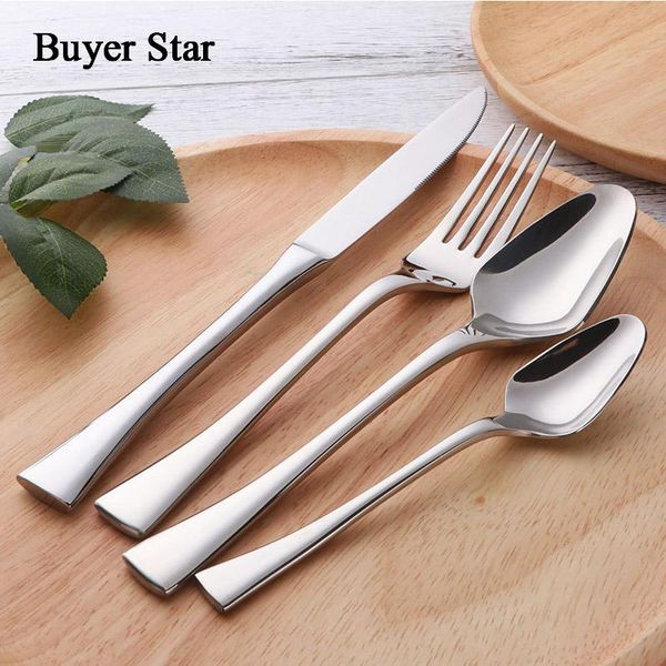 

buyer star dinnerware set 24 pieces high grade flatware heavy-duty stainless steel 18/10 cutlery service for 6 mirror polished