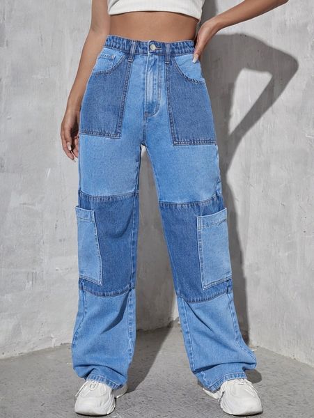 

color block cargo jeans l8ai#, Blue